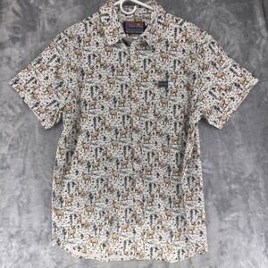 Burlebo Mens Elk Forest Print Short Sleeve Button Up Shirt Size Large
